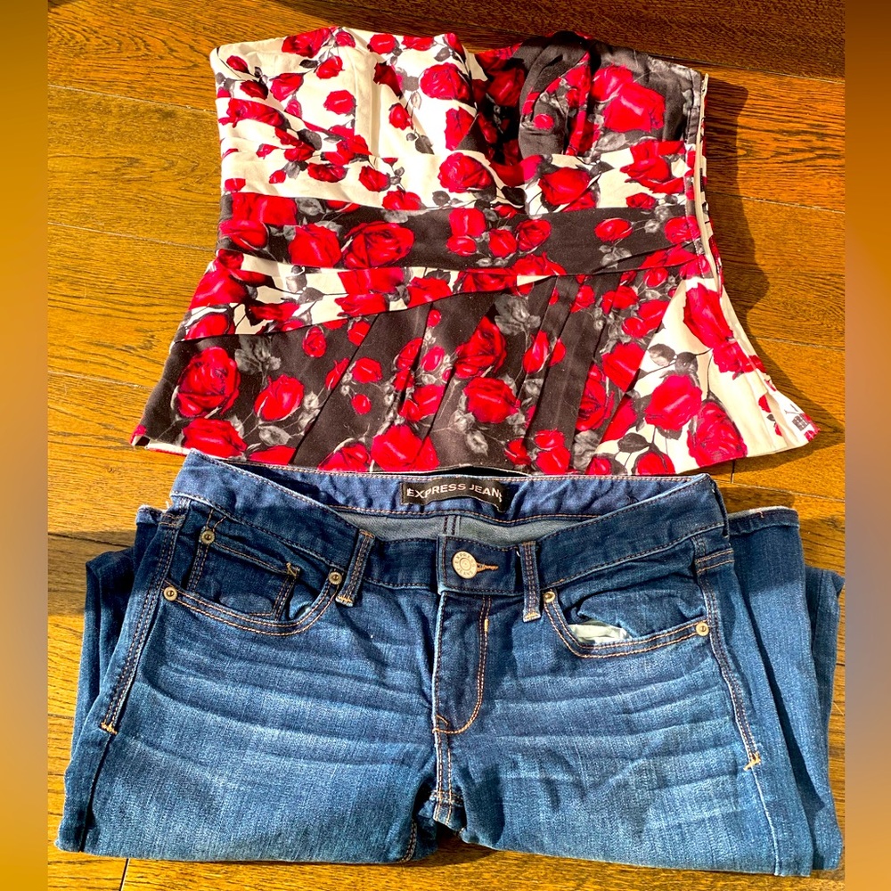 White House Black Market bustier and Express jeans . Perfect bundle!